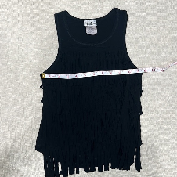 Girls black tank top with fringe embellishments - Picture 3 of 7
